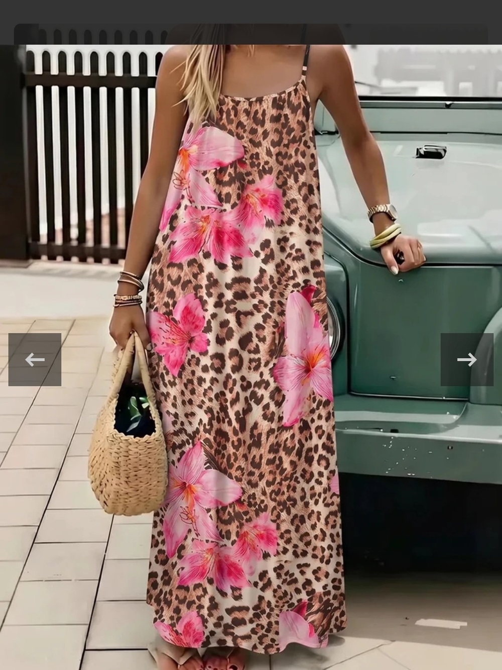 Leopard Print Maxi Dress with Pink Floral Design